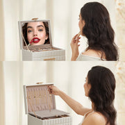 3 Tier Jewellery Box with Mirror and Drawers PU Leather Organiser with Stitching by Songmics Home