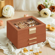 Three Layer Jewellery Box with Glass Lid and Two Drawers for Organising Accessories by Songmics