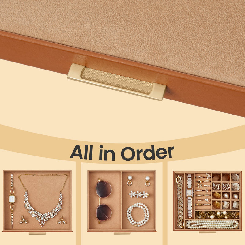 Three Layer Jewellery Box with Glass Lid and Two Drawers for Organising Accessories by Songmics