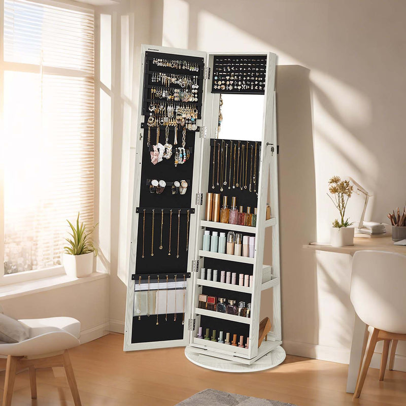 Freestanding Jewellery Armoire with Full Length Mirror and 360 Degree Swivel Design by Songmics