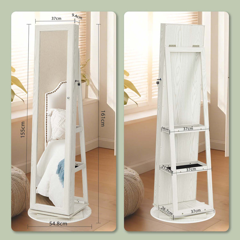 Freestanding Jewellery Armoire with Full Length Mirror and 360 Degree Swivel Design by Songmics