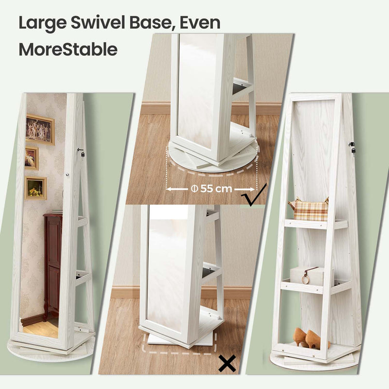 Freestanding Jewellery Armoire with Full Length Mirror and 360 Degree Swivel Design by Songmics