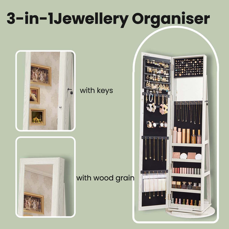 Freestanding Jewellery Armoire with Full Length Mirror and 360 Degree Swivel Design by Songmics