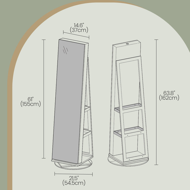 Lockable 360 Degree Swivel Jewellery Armoire with Frameless Full Length Mirror by Songmics