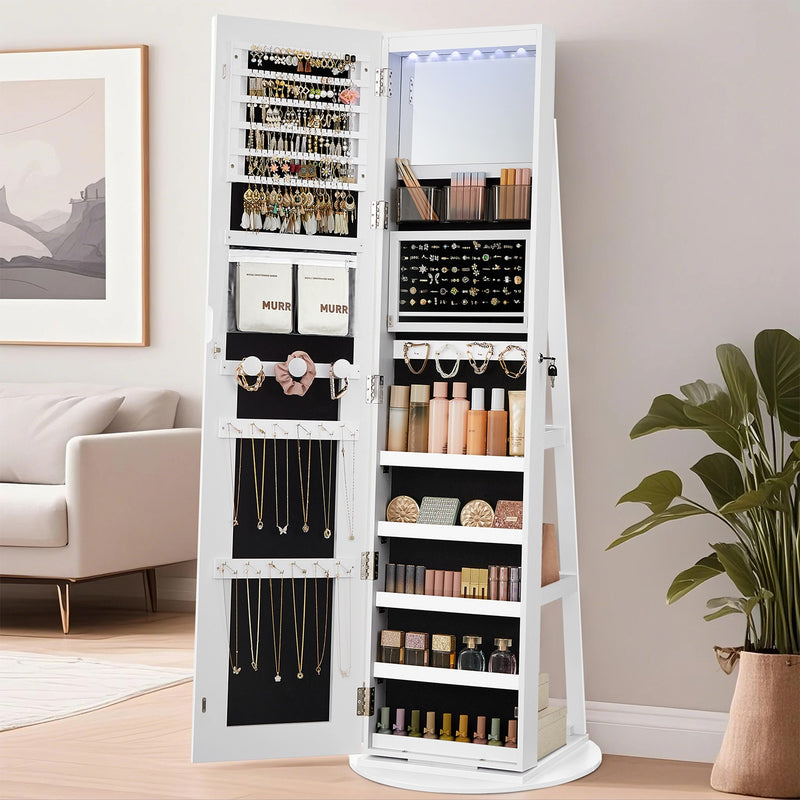 LED Mirror Jewellery Cabinet with Lock and Full Length Mirror Gift for Her by Songmics