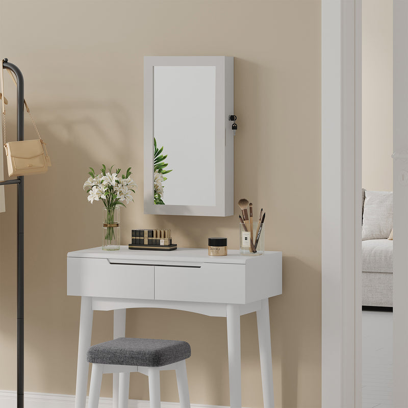 White Wall Mounted Lockable Jewellery Cabinet with Mirror Space Saving Design by Songmics