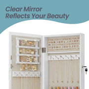 White Wall Mounted Lockable Jewellery Cabinet with Mirror Space Saving Design by Songmics