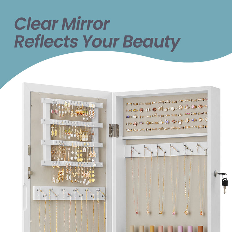 White Wall Mounted Lockable Jewellery Cabinet with Mirror Space Saving Design by Songmics