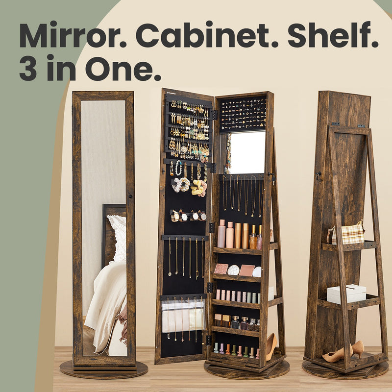 Freestanding Jewellery Cabinet with Full Length Mirror and 360 Degree Swivel by Songmics