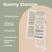 Standing Mirror Jewellery Cabinet with Lock and Storage Shelves by Songmics