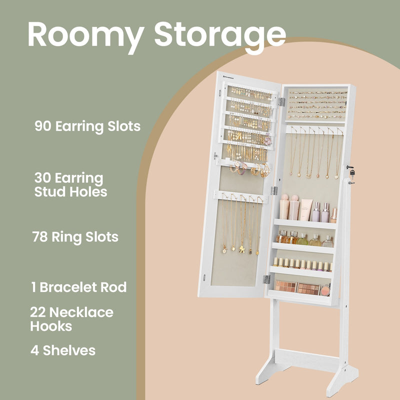 Standing Mirror Jewellery Cabinet with Lock and Storage Shelves by Songmics
