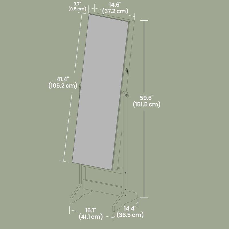 Standing Mirror Jewellery Cabinet with Lock and Storage Shelves by Songmics