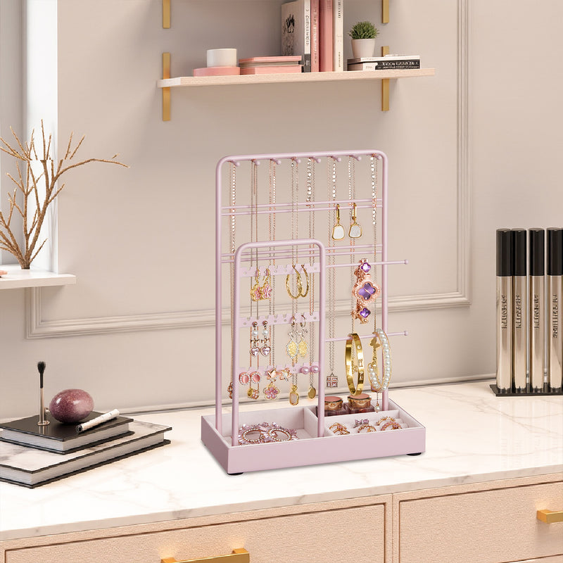 Velvet Lined Jewellery Organiser with Metal Frame Display Stand for Earrings and Bracelets by Songmics