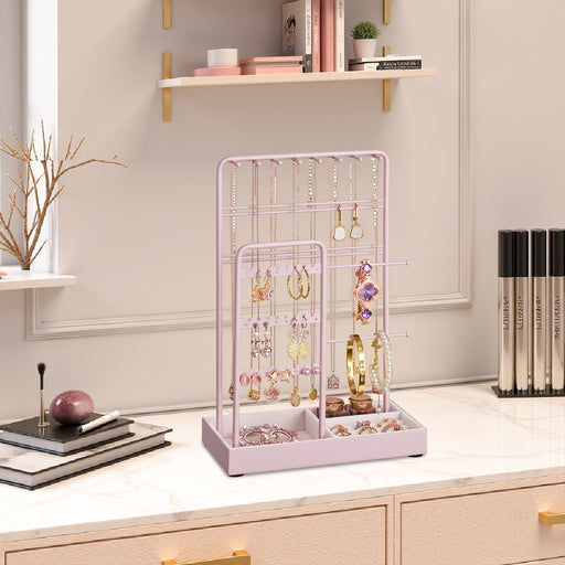 Velvet Lined Jewellery Organiser with Metal Frame Display Stand for Earrings and Bracelets by Songmics