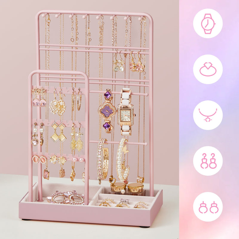 Velvet Lined Jewellery Organiser with Metal Frame Display Stand for Earrings and Bracelets by Songmics