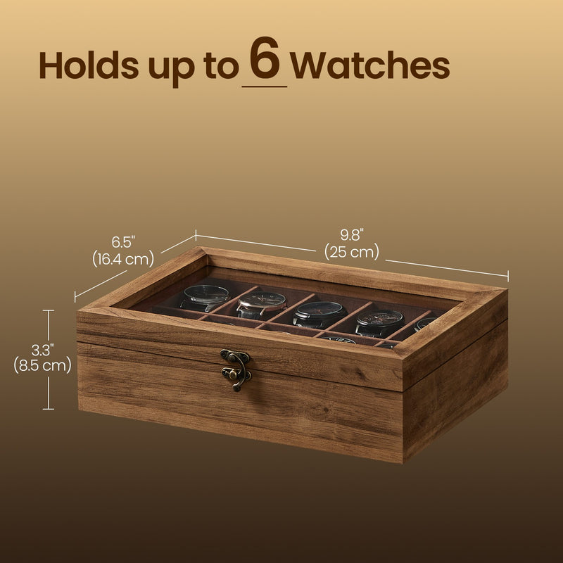 Wooden Watch Box with 10 Slots and Glass Lid Organiser for Men and Women by Songmics