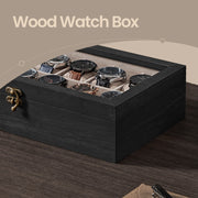 Solid Wood Watch Box with 12 Slots and Glass Lid for Display and Storage by Songmics