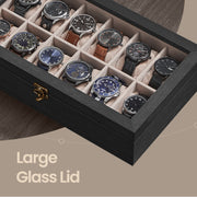 Solid Wood Watch Box with 12 Slots and Glass Lid for Display and Storage by Songmics