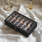 Solid Wood Watch Box with 12 Slots and Glass Lid for Display and Storage by Songmics