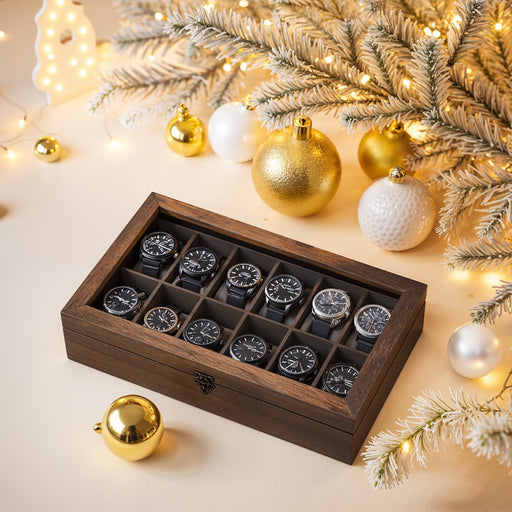 Solid Wood Watch Box with 12 Slots and Glass Lid Ideal Gift for Watch Lovers by Songmics