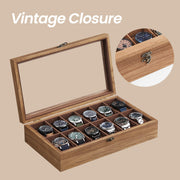 Solid Wood Watch Box with 12 Slots and Glass Lid Ideal Gift for Watch Lovers by Songmics