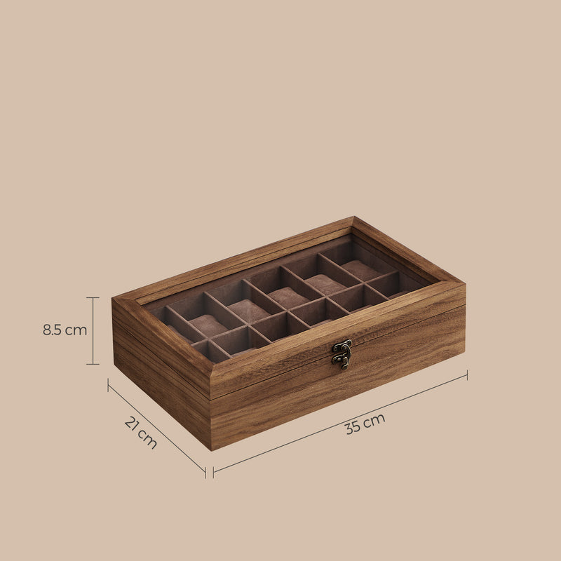 Solid Wood Watch Box with 12 Slots and Glass Lid Ideal Gift for Watch Lovers by Songmics