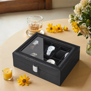 10 Slot Watch Box Organiser with Glass Lid and Removable Cushions for Men by Songmics