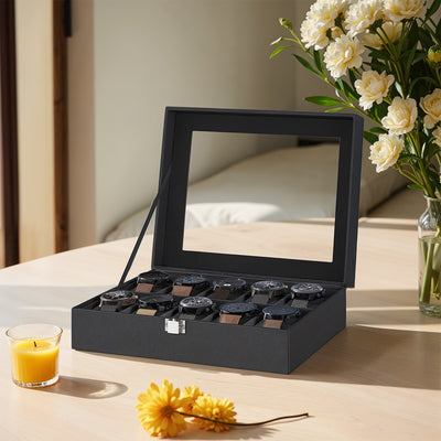 10 Slot Watch Box Organiser with Glass Lid and Removable Cushions for Men by Songmics