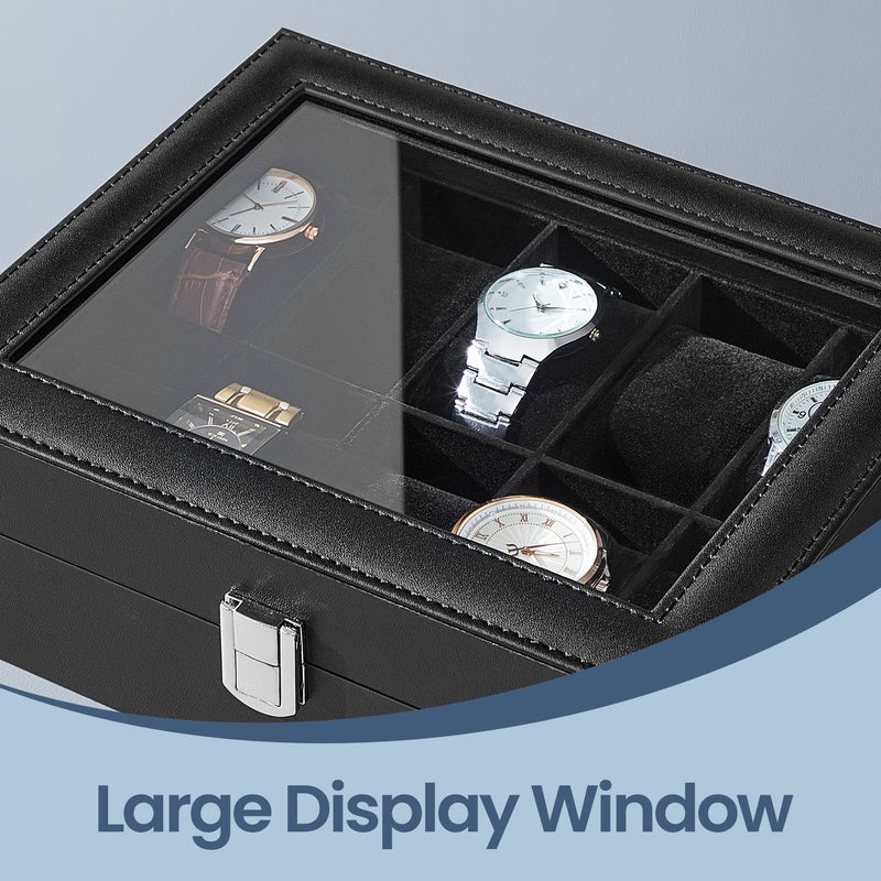10 Slot Watch Box Organiser with Glass Lid and Removable Cushions for Men by Songmics