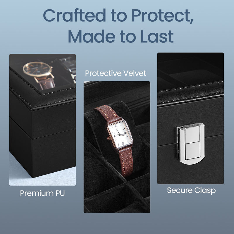 10 Slot Watch Box Organiser with Glass Lid and Removable Cushions for Men by Songmics