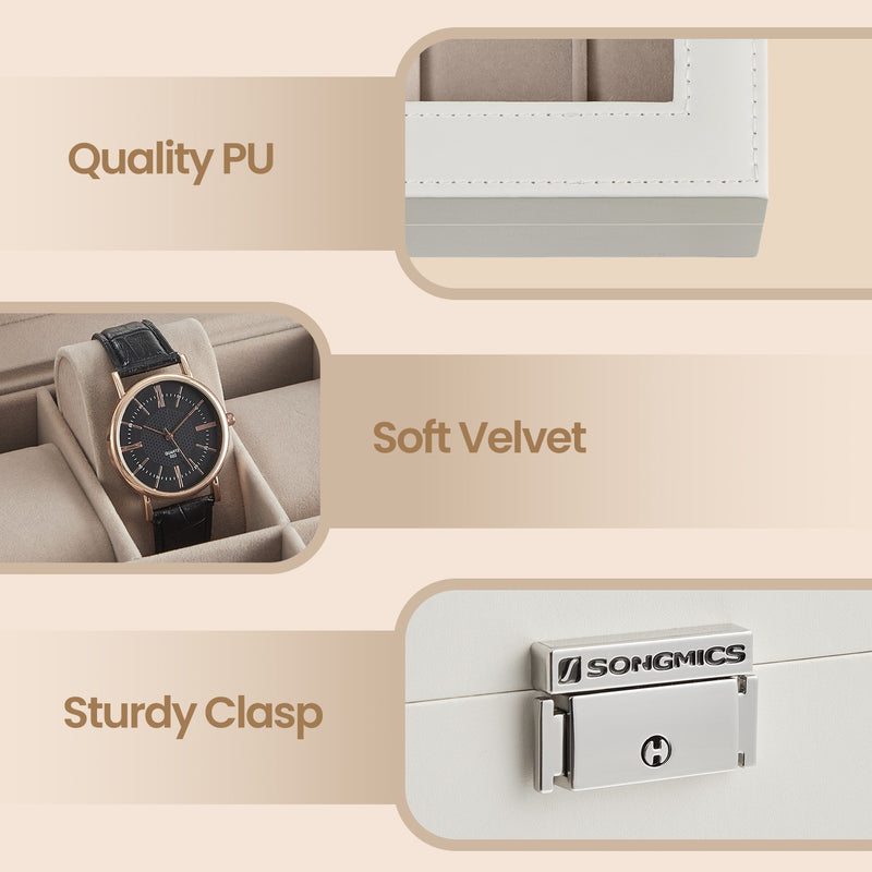 Lockable 12 Slot Watch Box with Glass Lid and Drawer for Organised Display by Songmics