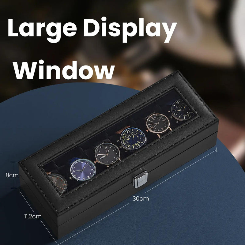 6 Slot Watch Box Organiser with Glass Lid and Removable Cushions for Men by Songmics