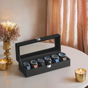 6 Slot Watch Box Organiser with Glass Lid and Removable Cushions for Men by Songmics