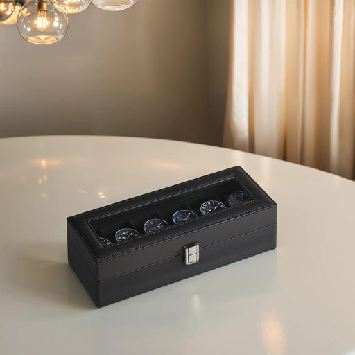 6 Slot Watch Box Organiser with Glass Lid and Removable Cushions for Men by Songmics