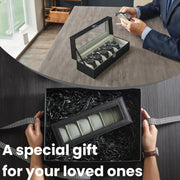 6 Slot Watch Box Organiser with Glass Lid and Removable Cushions for Display by Songmics
