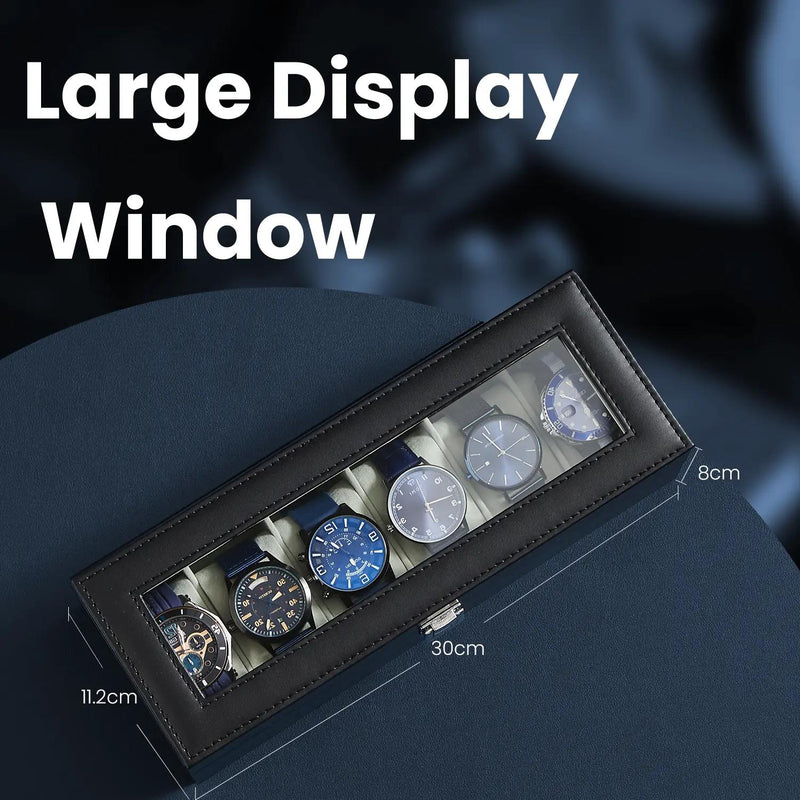 6 Slot Watch Box Organiser with Glass Lid and Removable Cushions for Display by Songmics