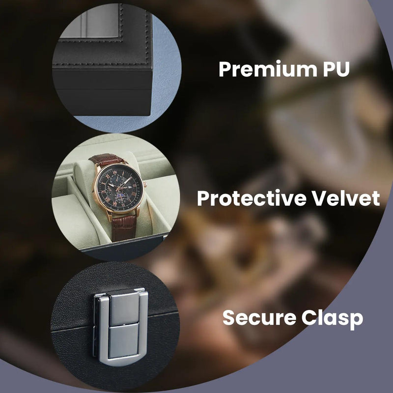 6 Slot Watch Box Organiser with Glass Lid and Removable Cushions for Display by Songmics