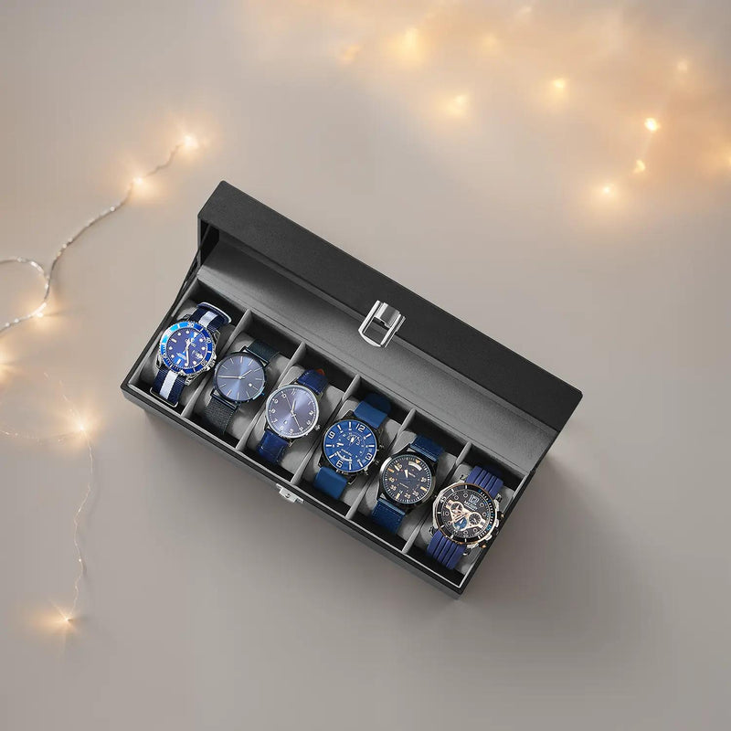 6 Slot Watch Box Organiser with Glass Lid and Removable Cushions for Display by Songmics