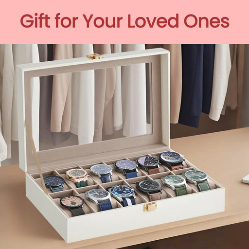 12 Slot Watch Box Organiser with Glass Lid and Removable Cushions for Men by Songmics