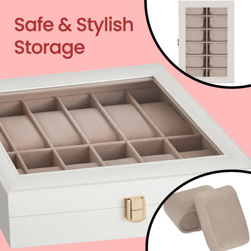 12 Slot Watch Box Organiser with Glass Lid and Removable Cushions for Men by Songmics