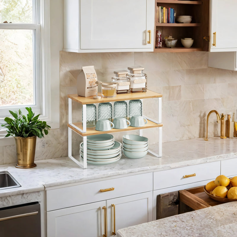 Set of 2 Cabinet Organiser Shelves for Kitchen Countertop Storage 39.7 cm by Songmics