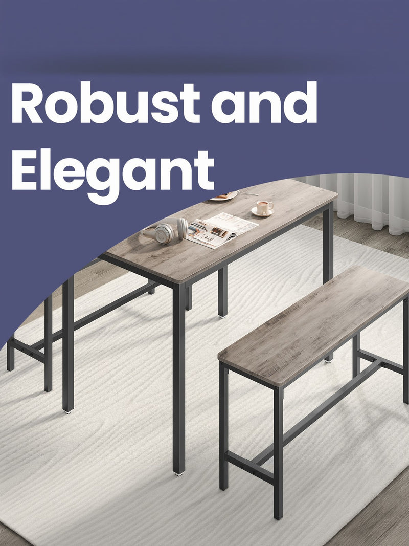 Rustic 4-Piece Dining Table Set with Space-Saving Benches by Vasagle VASAGLE