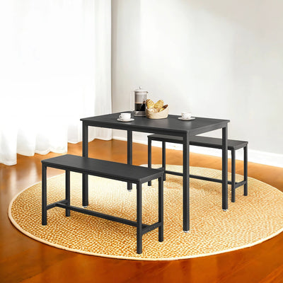 Dining Table and Bench Set for 3 Rustic Wood and Steel Kitchen Dining Set by Vasagle