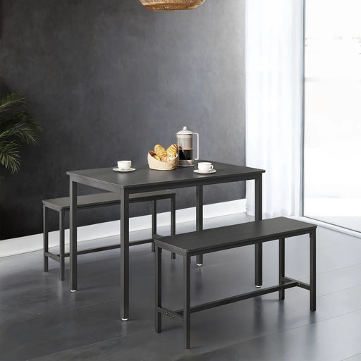 Dining Table and Bench Set for 3 Rustic Wood and Steel Kitchen Dining Set by Vasagle