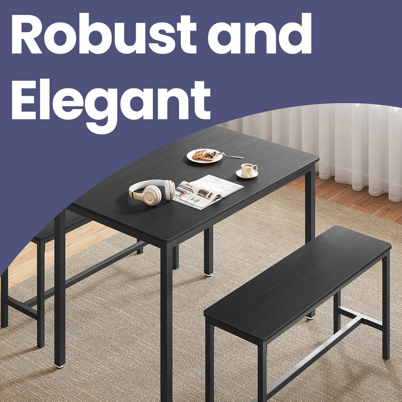 Dining Table and Bench Set for 3 Rustic Wood and Steel Kitchen Dining Set by Vasagle