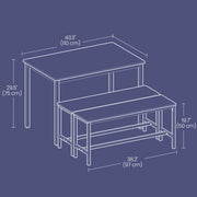 Dining Table and Bench Set for 3 Rustic Wood and Steel Kitchen Dining Set by Vasagle