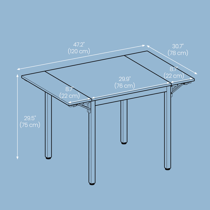 Drop Leaf Folding Dining Table Space Saving Extendable Design for Small Rooms by Vasagle
