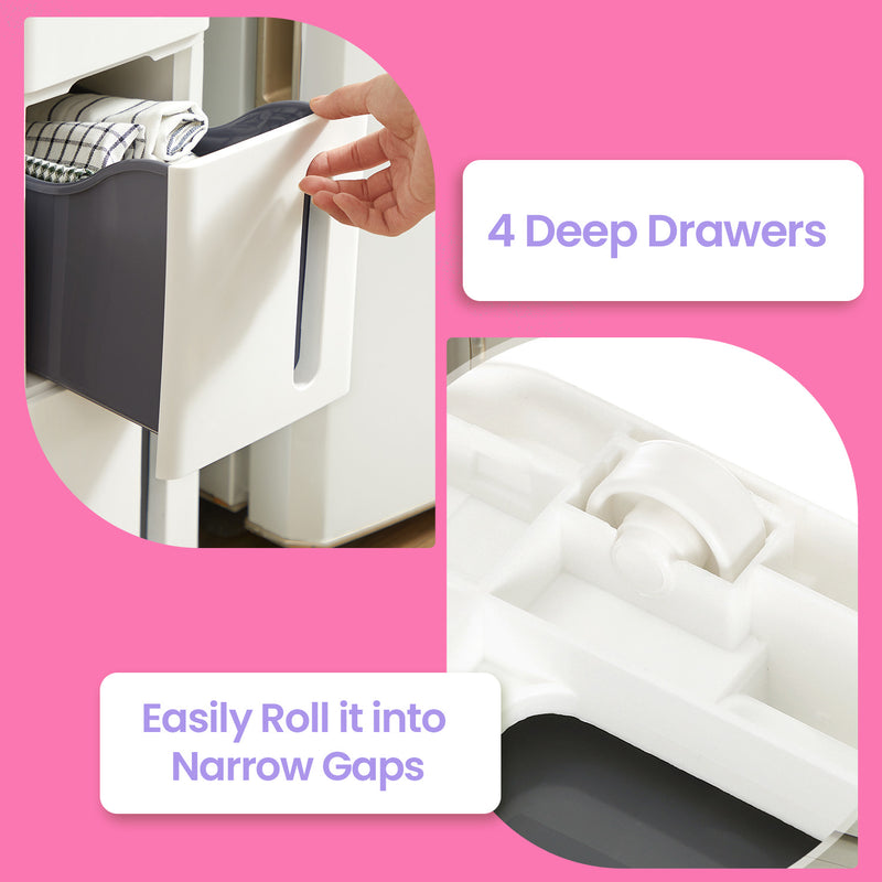 Slim Storage Trolley with 4 Drawers and Wheels for Kitchen or Bathroom by Songmics