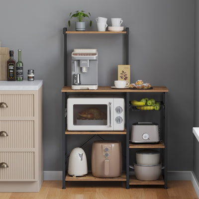 Kitchen Baker's Rack Coffee Bar with Storage Shelves and Wire Basket Organiser by Vasagle