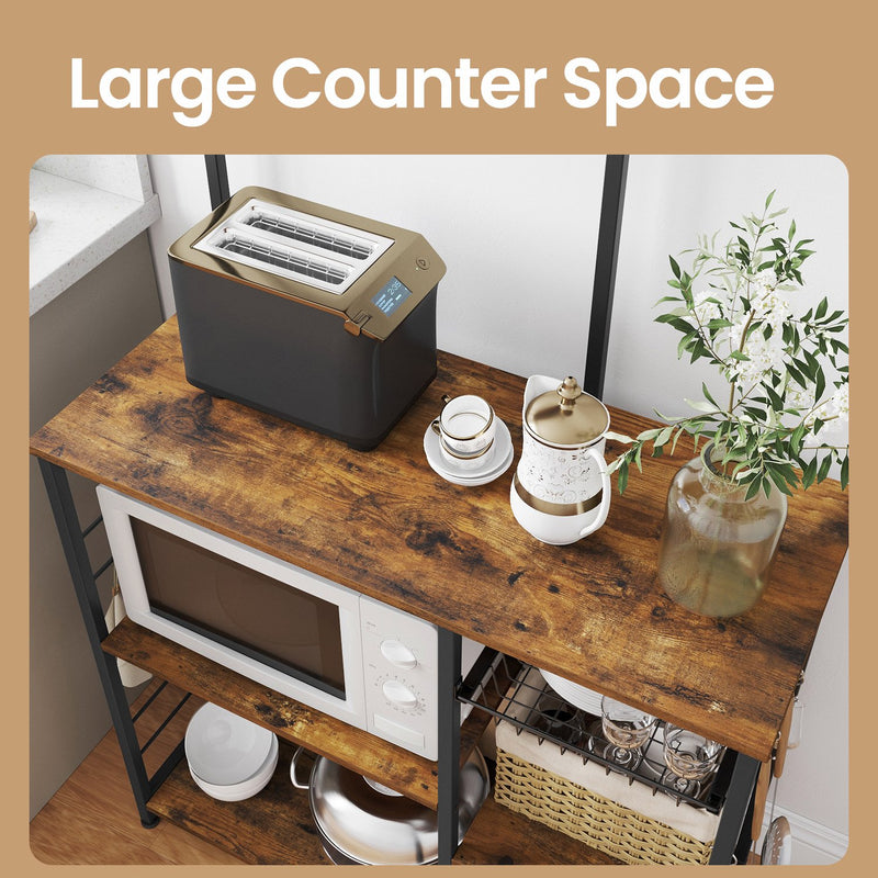Kitchen Baker's Rack Coffee Bar with Storage Shelves and Wire Basket Organiser by Vasagle